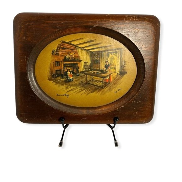 VINTAGE PAUL PORTER -“PEACE AND PLENTY” ART PRINT WOOD FRAME Oval Colonial - Picture 1 of 4